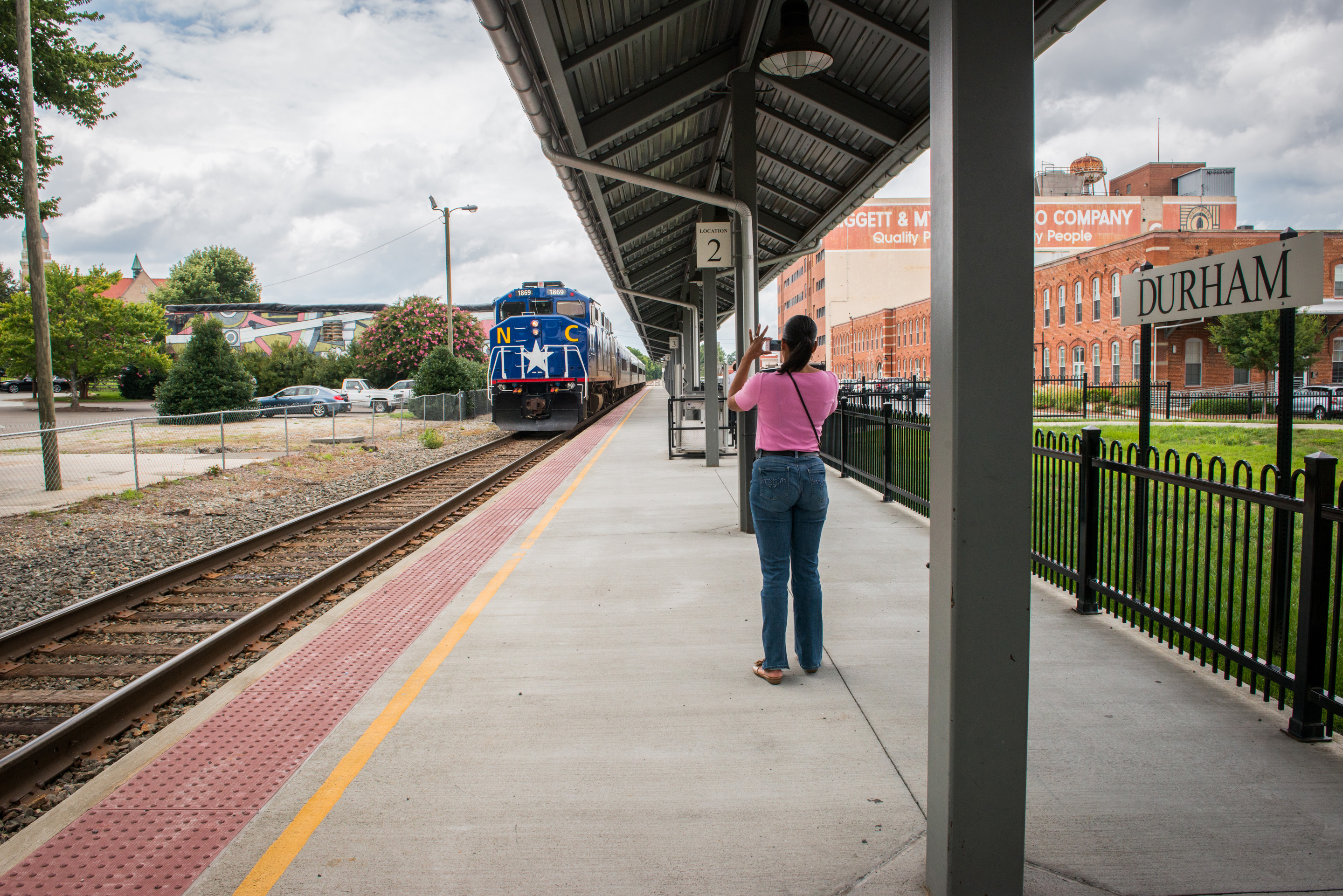 Train arriving at Durham station