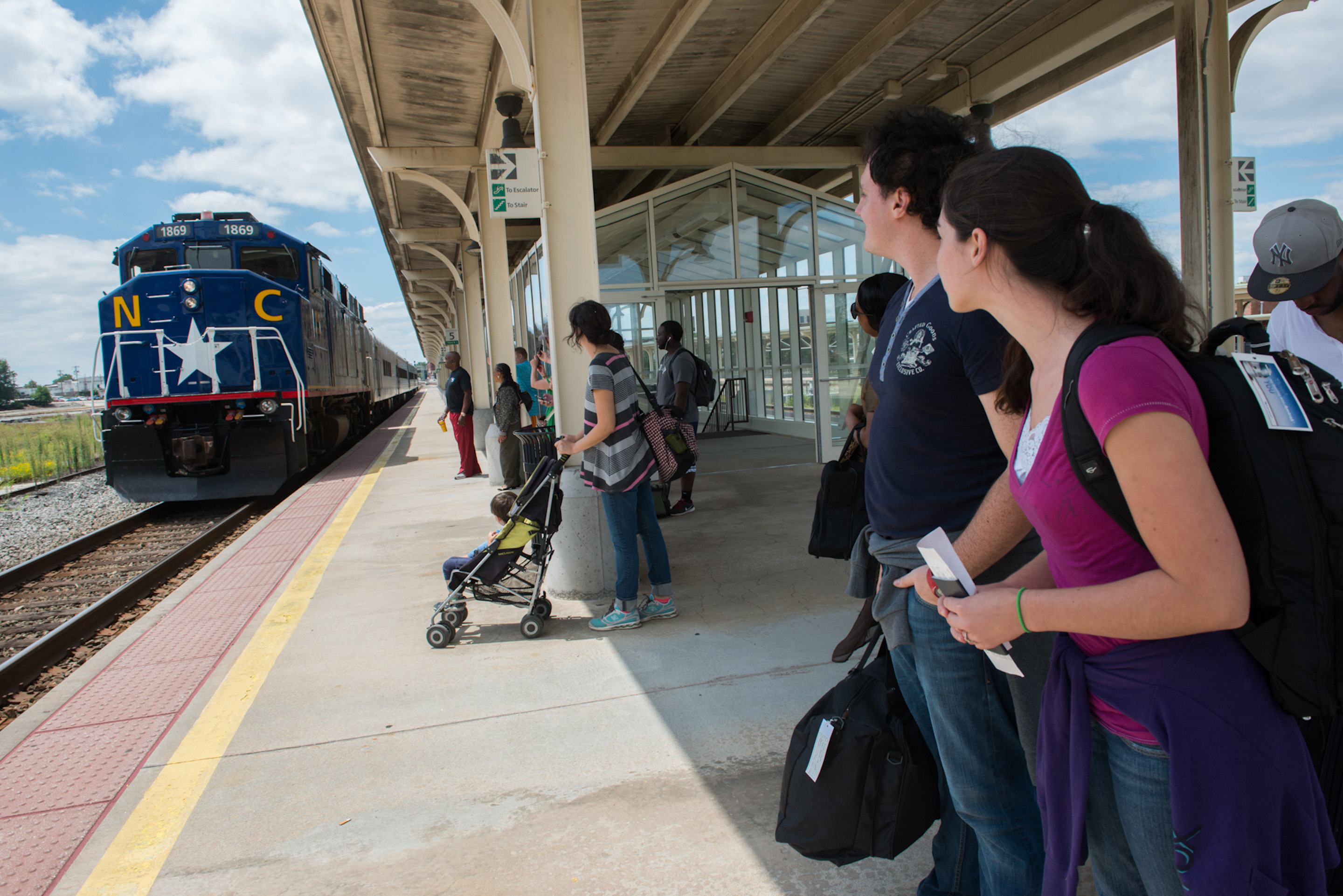 Train arriving at Greensboro station